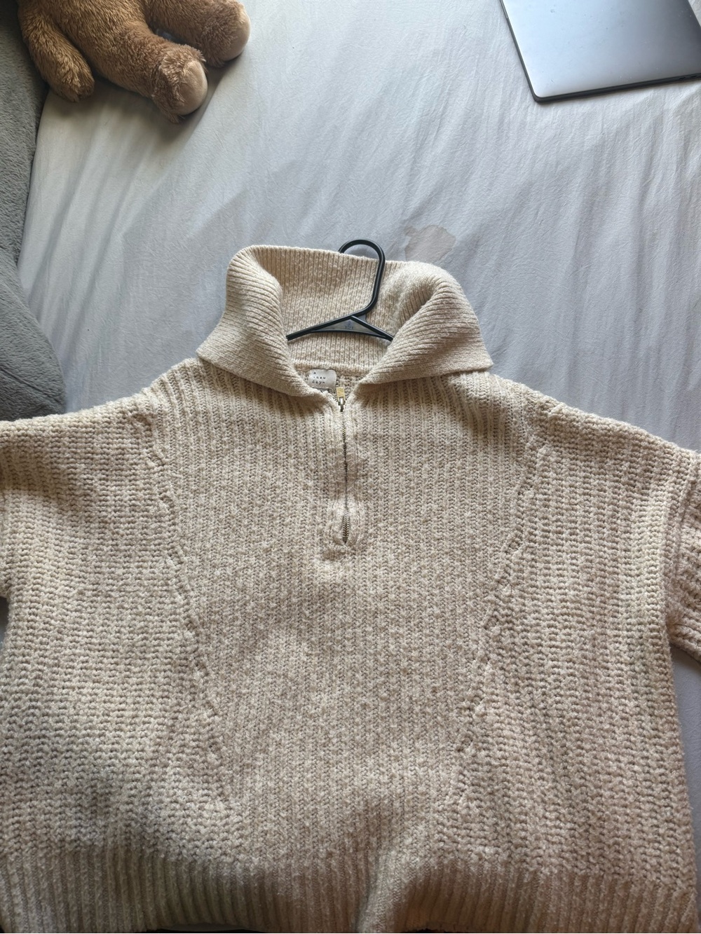 a new day Cream Half-Zip Cowl Sweater